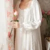 Women's Sleepwear Ladies White Cotton Night Dress Elegant Long Sleeve Nighties Nightgown Nightdress Lace Nightwear