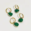 Hoop Earrings & Huggie Peri'sBox Dainty White Green Enamel Heart Square Pendant For Women Stainless Steel Jewelry Tarnish FreeHoop