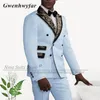 Men's Suits G&N 2023 Paisley Mint Green Men Young Evening Party Costume Homme Groomsmen Tuxedos For Beach Wedding Jacket Pants