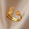 Cluster Rings Sun Shaped Opal For Women Open Adjustable Aesthetic Stainless Steel Ring Colored Stone Lucky Wedding Jewelry Anillos Mujer