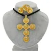Ketting oorbellen instellen Ethiopische goudkleur kruisarmbandring 24k Dubai Bride Habesha Afrikaanse kruisen items sets cadeau