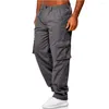 Erkek pantolonlar erkek büyük cep gevşek tulum açık hava spor jogging fitness pantolon erkek elastik bel saf rahat düz iş