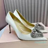 Elegant Women Pump Shoe High Heel Wedding Shoes Heart shaped Rhinestone Classic Satin Pointed Casual Brand work shoes