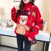 Natal sweaterlittle bear camisola vermelha feminina meia gola alta outono/inverno novo solto e preguiçoso fundo moda tendência malha topo