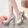 Dress Shoes Ochanmeb Platform Glitter Silver Gold Pumps Women Wedding Party Shoes Bridal Ladies Red High-heel Night Club Sequin Shoe Size 43 231108