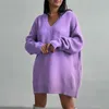 Robes décontractées Long Y2K Pull tricoté Femmes V-NEVK Mignon Crochet Fourrure Top E-Girl Pulls Printemps Automne Hiver Sueter Jumpers Mujer