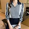 Kvinnors blusar Chiffon Blue Women Office Casual Stripe Shirt Långärmad Top Ol Fashion Business Shirts
