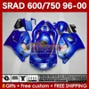 Kroppssats för Suzuki Srad GSXR 750 600 CC GSXR600 GSXR750 1996-2000 168NO.87 GSX-R750 GSXR-600 1996 1997 1998 1999 2000 600cc 750cc 96 97 98 99 00 Moto Fairing Blue Glossy Bloks