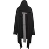 Herrjackor Män japanska mörka stil lång huva Cardigan Windbreaker Men's Asymmetric Personality Cross Stitched Cape Coatzln231108