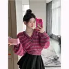 Kvinnors tröjor Korejpaa Koreansk stil Kvinnor V Neckfärg Matchande Pullover Clothes Knitwear Batwing Sleeve Knit Autumn Sueters de Mujer