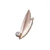 Brosches Vintage Simulated Pearl Leaf for Women Rose Gold Color Party Office Jewellery Pins