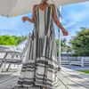 Casual Dresses 2023 Summer Women Long Dress Spaghetti Strap ärmlös kvinnlig mode tryckt V-ringad strandstil Vestidos