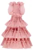 Robes décontractées Blush rose plaine en mousseline de soie moelleux à plusieurs niveaux longue fête formelle voir à travers manches bouffantes prix robe de mariée robes de bal florales