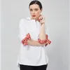 Женские блузки, брендовый дизайн, модная женская блузка 2023, белые рубашки, повседневные топы с полуоткрытым воротником, три четверти, красные топы с манжетами