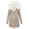 여자 트렌치 코트 후드 가드 따뜻한 양모 재킷 코트 2023 가을/겨울 중간 길이 바람막이 흰 모피 칼라