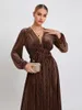 Casual Dresses Wsevypo Women's Autumn Corduroy Dress Vintage Long Sleeve Deep V Neck A-Line Flowy Elegant Party Gown Vestidos