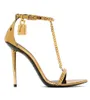 Med Box Summer Prefect Ford Gold Chain Link Sandals Shoes Padlock Pointy Naked Womens Luxury Designer Lady High-Heeled Party Wedding Gladiator Sandalias Shoe