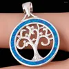 Collane con ciondolo KONGMOON Albero della vita Blu scuro Blu scuro Opale di fuoco Gioielli placcati in argento per collana da donna