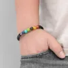 Strang 1 Stück natürliche bunte Steinperlen Armband mit gewebtem Lederseil Edelstahl Magnetverschluss Armreif für Männer Schmuck Geschenke