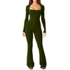 Original and Fashionable Women's Long Sleeve High Elasticity Jumpsuit with Corset Waist and Wide Leg Design Square Neckline Ideal for Harajuku Style AST18284