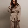 Women's Sleepwear Lace long sleeved satin pajama set Women's dress wide leg pants Trouser set Women's dress Winter fashion silk pajamas 230408