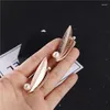 Brosches Vintage Simulated Pearl Leaf for Women Rose Gold Color Party Office Jewellery Pins