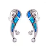 Серьги-гвоздики минималистичный женский синий огненный опал в стиле бохо маленький серебряный цвет листьев винтажная бесконечность свадьба для женщин