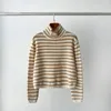 Women's Knits Autumn Winter 2023 Contrast Color Striped Turtleneck Sweater Ladies Long Sleeve Loose Cashmere Wool Blended Pullover