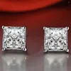 Brincos 18K Au750 Ouro Branco Mulheres Moissanite Diamantes 2 quilates Princesa Praça Festa de Casamento Aniversário de Noivado