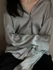Damenblusen Beiyingni Koreanische Frauen Blusas Einfarbig Lose Übergroßes Weißes Hemd Damen Einreiher Satin Bürodame Langarm Top