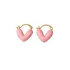 소녀 에나멜 저자생 핑크 타입 여성 보석 선물을위한 후프 귀걸이 심장