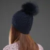 Bonnet/Crâne Casquettes CNTANG femmes Double couche tricoté chapeaux hiver chaud bonnets laine chapeau avec pompon fourrure naturelle raton laveur mode femme casquette 231108