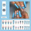 Faux Ongles 24 pcs Manucure Appuyez Sur Français Cristal Brillant Couverture Complète Ballerine Faux Long Bleu Comoc Amour Coeur