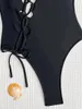 Kvinnors badkläder vigorashely 2023 Enkel axel ihålig bunden bikini Set High Cut Push Up Swimsuit Women rygglös en bit baddräkt