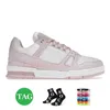 Kvinnliga herrskor och original präglade lyxiga avslappnade virgil denim abloh rosa blå vit svart kalvskinn läder tränare loafers plattform låg topp designer sneakers