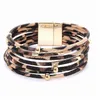 Pulseras de cuero de leopardo de cadena para mujer Mtilayer Pu pulsera ancha pulsera brazalete con hebilla magnética Je Dhi83