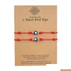 Bedelarmbanden 7 knopen Blauw Boze Oog Armband Papieren Kaart Verstelbaar Geluk Rode Draad Armbanden Paar Sieraden Vriendschap 2P Dhgarden Dh1Hr