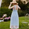 Mulheres Sleepwear Roseheart Verão Mulheres Homewear Azul Sexy Nightdress Lace Nightwear Luxo Nightgown Court Vestido Vestido