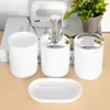 Liquid Soap Dispenser 4 Pcs Plastic Bathroom Accessory Set Bath Toilet Brush Accessories With Toothbrush Holder Cup(White)