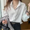 Women's Blouses Women's Striped Vintage Elegant Long Sleeve Casual Womens Tops 2023 Autumn Professional Shirts For Office Ladies