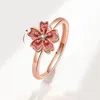 Trouwringen Mode Kersenbloesem Roterende Angst Voor Vrouwen Kristal Perzik Bloem Anti Stress Fidget Spinner Ring Verlovingssieraden