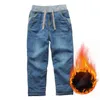 Byxor barn vinter jeans byxor plus sammet barn förtjockar varma denimbyxor för pojkar 3-14 år bär TX278 231108