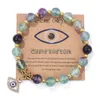 Charm Bracelets Lucky Turkish Blue Evil Eye Card 8Mm Fluorite Sodalite Stone Beads Handmade Elasticity Bracelet For Men Women Yoga Rei Dhz8O