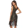 Casual Dresses Women 1920s Flapper Dress Vintage V-Neck Sleeveless Great Gatsby Plaid Sequin Fringe Party Vestidos Summer