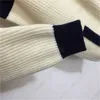 Hırka örgü ceket tasarımcısı kazak çift harfli işlemeli renk bloğu balıkçı balıkçıl fermuarı uzun kollu trend örgü sweater