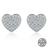 Stud -oorbellen 925 Sterling zilver voor vrouwen Micro Pave Zaken Hartvorm Zirkon Trendy Fine Jewelry