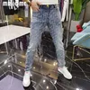 Full Rhinestone Men's Jeans Fashion Heavy Process Man Tight Pencil Pants hela säsongen bär trend av hög kvalitet man denim byxor 28-38