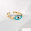 Bagues de bande Bagues de bande Newbuy Mode Émail Lucky Evil Eye Bijoux 2022 Tendance Or Couleur Cuivre Bague Ouverte Pour Femmes Fille Adjus Dhuvg