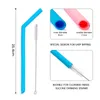 25cm Reusable Silicone Straws Food Grade Ecofriendly Silicone Flexible Bent Straight Thicken Drinking Straws Cleaner Brush Party Bar YL0210