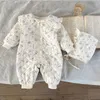 Rompers Milankel Winter Baby Clothing Floral Girls 'Jumpsuit Päls foder barnkläder med hatt 230408